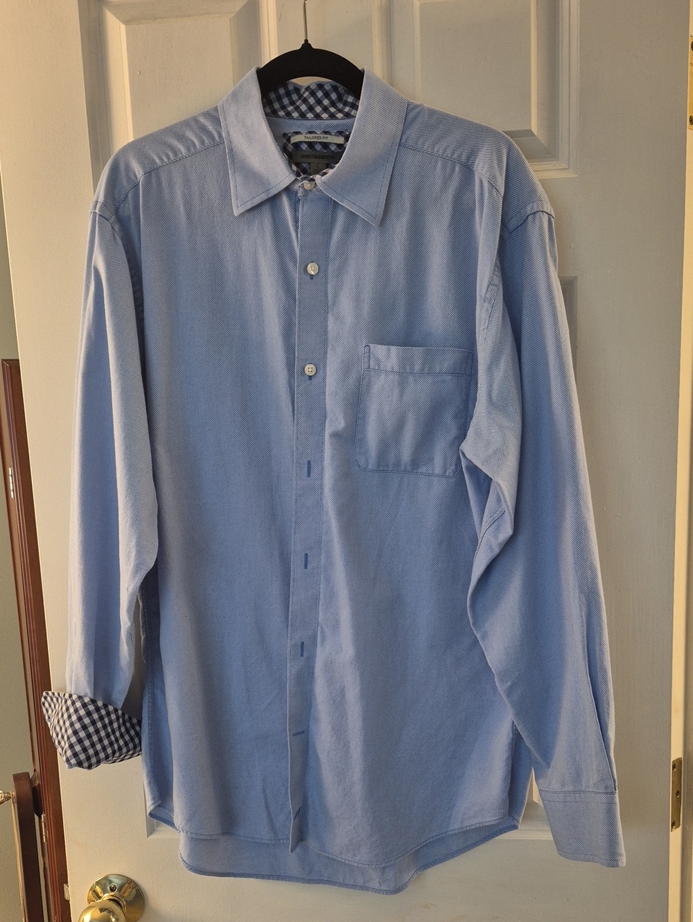 Men's Johnston & Murphy Light Blue Button-Down Shirt with Gingham Detail